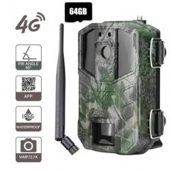 Caméra de chasse étanche  vision nocturne infrarouge PIR 14MP 4G  suivi extérieure SD 64 GB