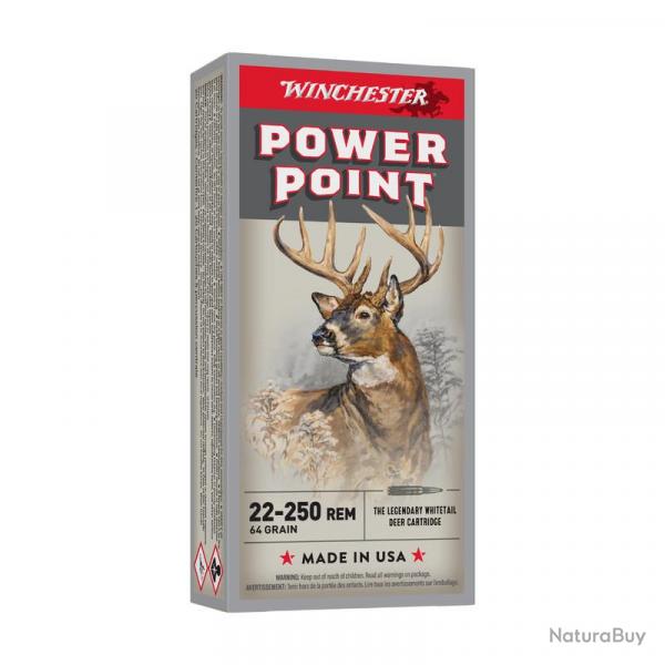 BOITE DE 20 CARTOUCHES WINCHESTER CAL.22-250Rem POWER-POINT 55GR
