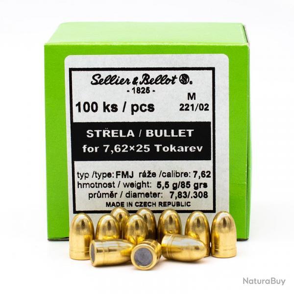 Ogives SELLIER & BELLOT Cal. 7,62X25 TOKAREV 85 grs - boite de 100 units