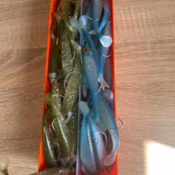 Leurre souple monté Delalande vert et bleu swat Shad 9cm 10gr