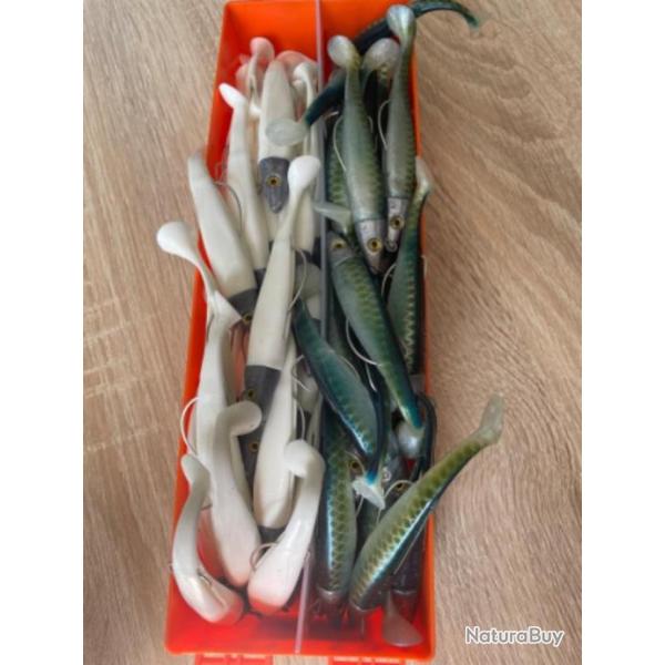 Leurre souple mont Delalande blanc et vert swat Shad 9cm 15gr