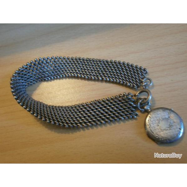 Bracelet ancien argent tress