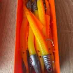 Leurre souple monté Delalande 18cm 100g orange fire eel