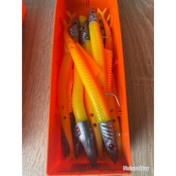Leurre souple mont Delalande 18cm 100g orange fire eel