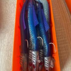 Leurre souple monté Delalande 18cm 100g bleu fire eel