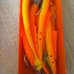 Leurre souple monté Delalande 18cm 80g orange fire eel