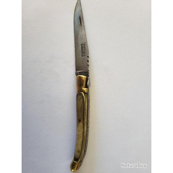 Couteau laguiole ancien vritable brossard  la cuillre os rare double platines Thiers 1950