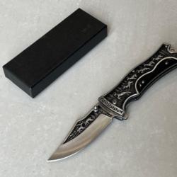 Couteau vintage noir motif chasse pliant 23cm columbia