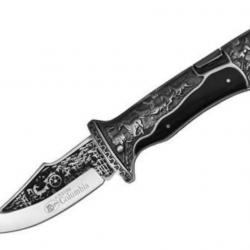 Couteau noir de Poche Viking Pliant d'Extérieur Gravé