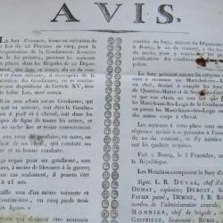 authent 1797 affichette recrutement Gendarmerie Gendarme maréchaussée révolutionnaire Fructidor an V