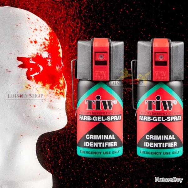 Lot 2 bombes traantes anti-agression 40ml GEL COLORANT ROUGE avec clip - TW1000