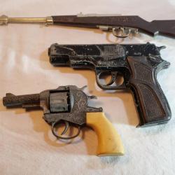 ANCIENS jouets - lot 3 pistolets et fusil jouets JOAL et GONHER - années 60/70