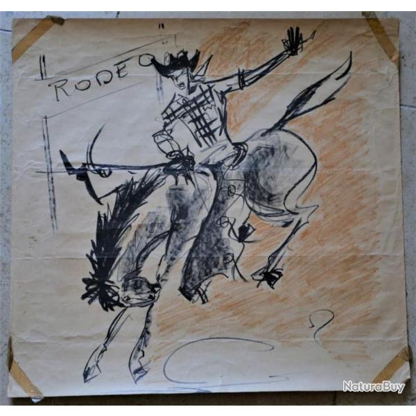 VINTAGE 1960 - WESTERN COWBOY RODO FAR WEST dessin original de BILLY CALLAWAY