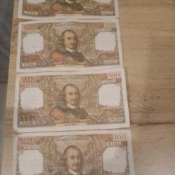 Lot 4 billets 100 francs