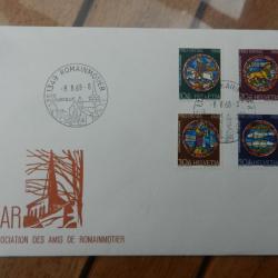 enveloppe souvenir philatélique  association des amis de Romainmotier Suisse + carte postale