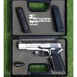 MAGNIFIQUE Pistolet BROWNING GP DA 8mm K de 1992 avec 2 CHARGEURS + 10 PROJECTILES + COUPELLE PYRO