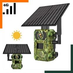 Carte 64go offerte,- Caméra de chasse 4G 2K panneau solaire - Voix et haut parleur directionnel