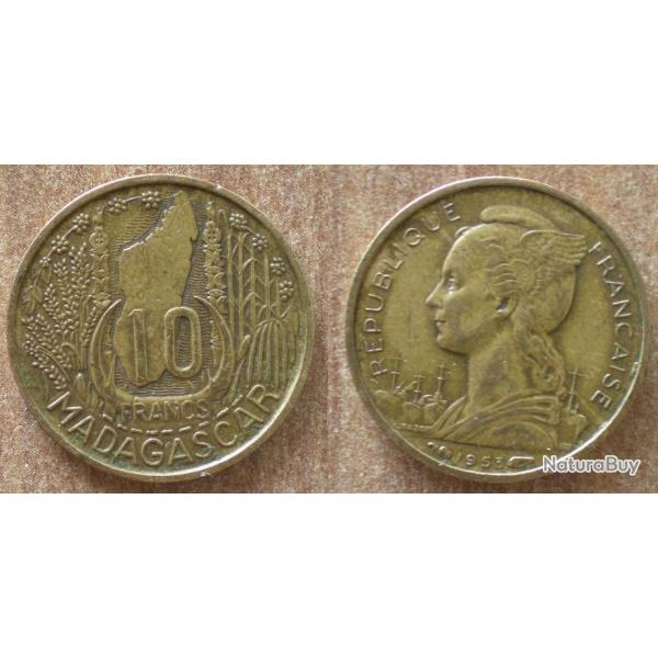 Madagascar 10 Francs 1953 Republique Francaise Piece Corne Zebu Franc Afrique