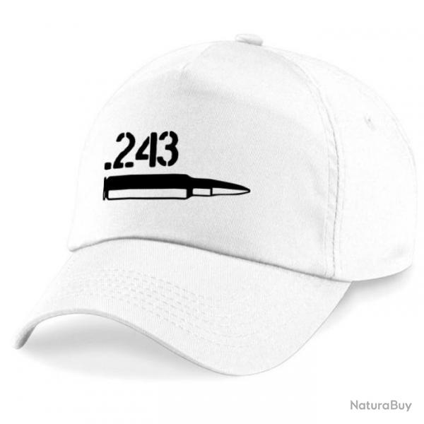 Casquette Tir Sportif -  Arme - Cartouche 243 winchester - Blanche