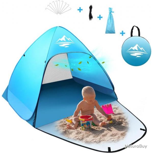 Tente de Plage Pop-Up Automatique 2/3 Personnes Tente Portable Extra Lgre Protection UV BLEU