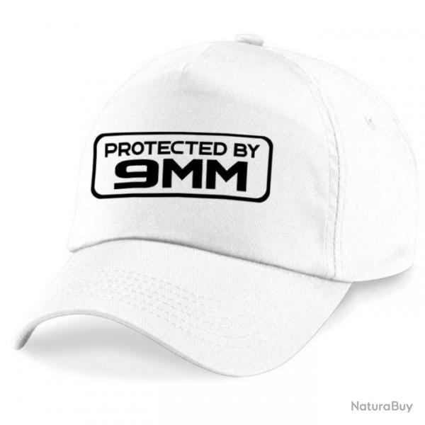Casquette Tir Sportif - Protected By 9mm Para - Blanche