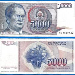 Yougoslavie 5000 Dinars 1985 Prefixe BU Tito Billet Dinara