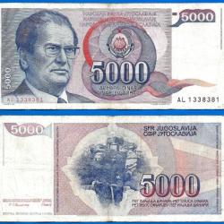 Yougoslavie 5000 Dinars 1985 Prefixe AL Tito Billet Dinara