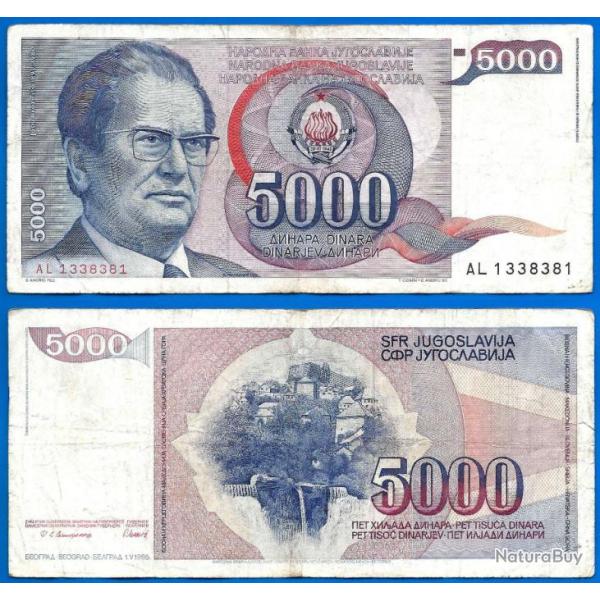 Yougoslavie 5000 Dinars 1985 Prefixe AL Tito Billet Dinara