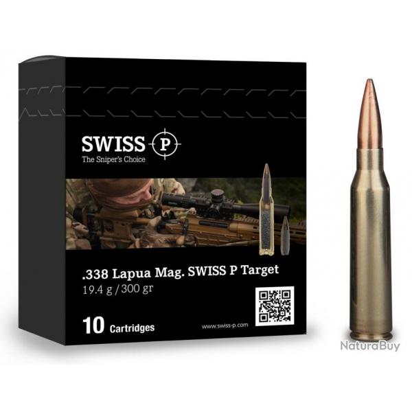 Cartouches Swiss P Cal.338 lapua mag 250gr HPBT (Bote de 10)