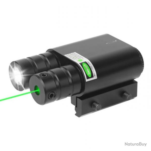 Lampe Laser Vert tactique led strobo 300 lumens pour rail 22 mm