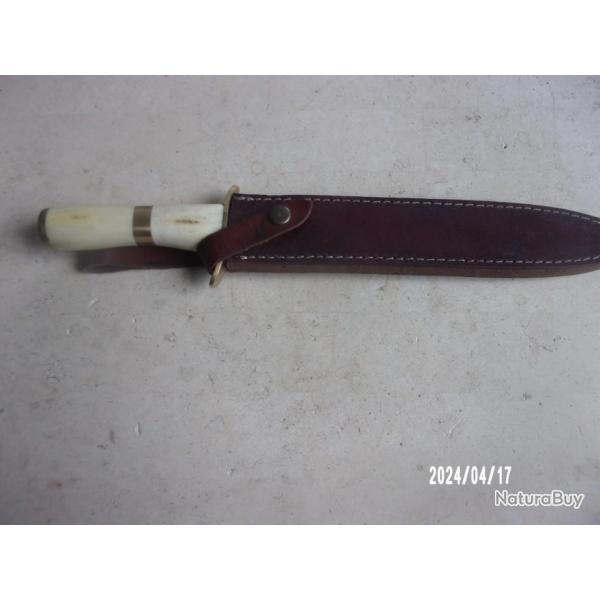 dague de chasse verney carron avec etui cuir longueur toteale environ 38cm