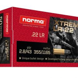 Balles munitions NORMA cal.22lr xtrem lr-22 43gr 2.8g par 50