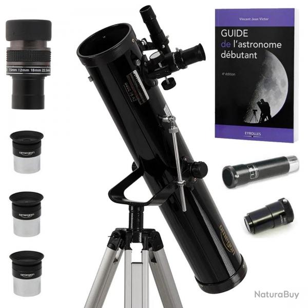 Pack Complet Tlescope Omegon 76/700 AZ1 + Zoom + Guide + Oculaires + Barlow + Lentille Redressement