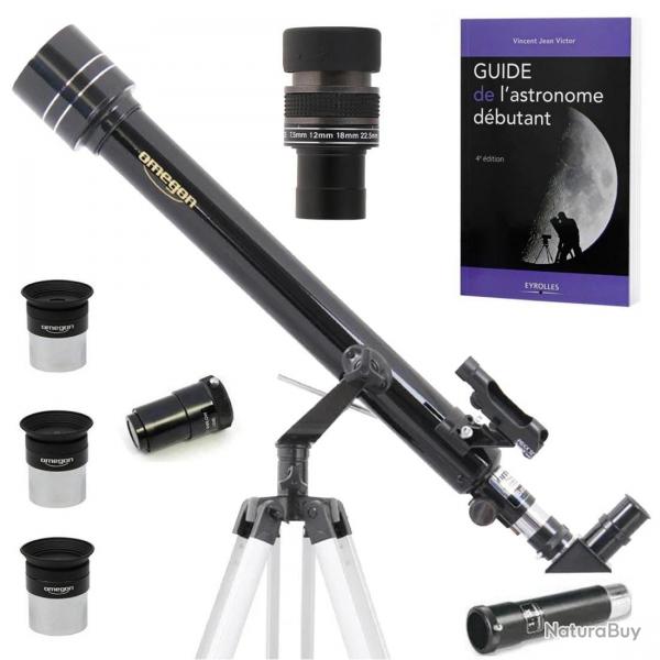 Pack Complet Tlescope Omegon 60/700 AZ1 + Zoom + Guide + Oculaires + Barlow + Lentille Redressement
