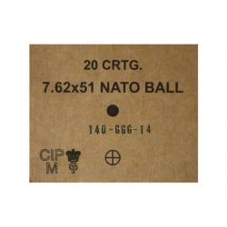 Lot de 8 boites de 20 munitions GGG 308 WIN FMJ 147 GR