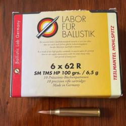 Boite de balles 6x62R Frères / LFB - Labor Fur Ballistik /  SM TMS HP / 100 grains - 6,5 grammes