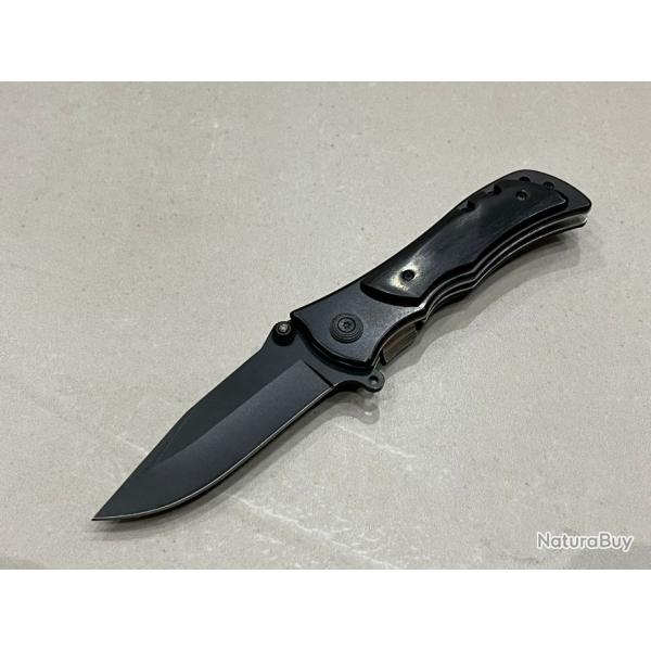 Couteau pliant noir avec passant dragonne 19.5cm