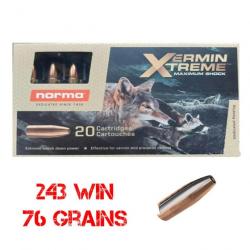 20 munitions NORMA VERMIN XTREME .243 win 76 grains