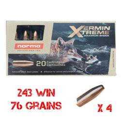 80 munitions NORMA VERMIN XTREME .243 win 76 grains 