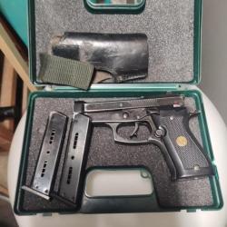 Pistolet beretta 85 a Blanc 9 mm pack avec 2 chargeurs et un étui cuir ceinture
