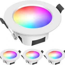 Lot de x4 Spot LED Encastrable Dimmable 5W RGB Smart Bluetooth Luminosité 2700K-6500K 350LM