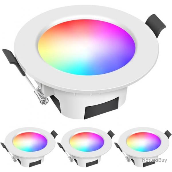 Lot de x4 Spot LED Encastrable Dimmable 5W RGB Smart Bluetooth Luminosit 2700K-6500K 350LM