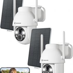 Lot de x2 Caméra Surveillance Wifi Solaire AI Détection Humaine Vision Nocturne Couleur Audio Bidire