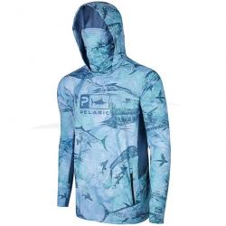 L Shirt Pelagic Exo Tech Open Seas Hooded Camo Bleu