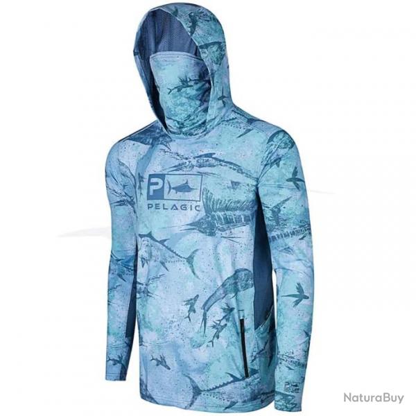 L-Shirt Pelagic Exo Tech Open Seas Hooded S Camo Bleu