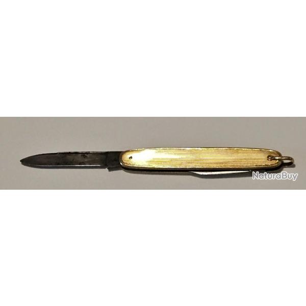 Magnifique couteau or 18carats canif franais 2 lames vantage 1900-1920 poids brut 25g poinon aigle