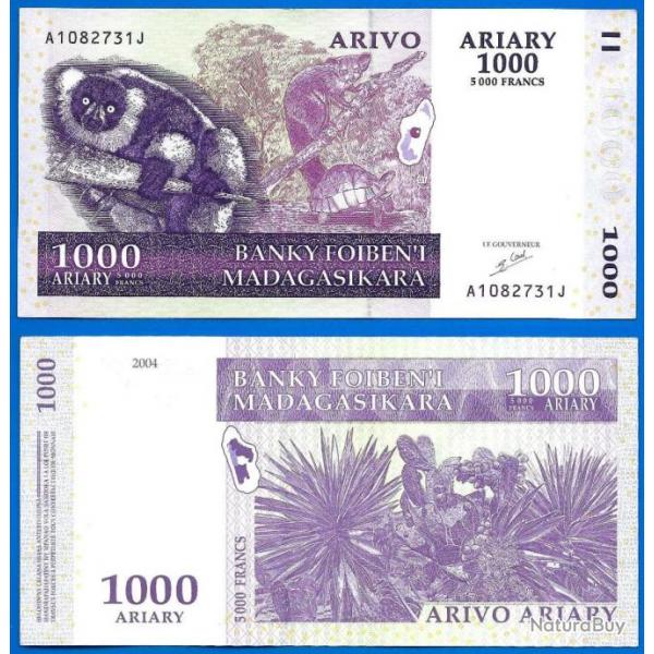 Madagascar 1000 Ariary 2004 Neuf 5000 Francs Billet Animal Plante Afrique