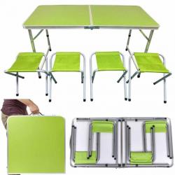 RELOAD Table de Camping ou Jardin avec 4 Chaises - Coloris Vert Pomme