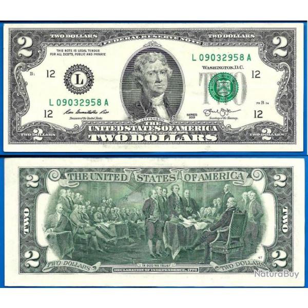 Usa 2 Dollars 2013 Mint San Francisco L12 Billet Dollar Etats Unis Dollar Jefferson