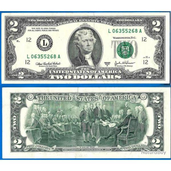 Usa 2 Dollars 2003 A 2003A Mint San Francisco L12 Billet Dollar Etats Unis Dollar Jefferson